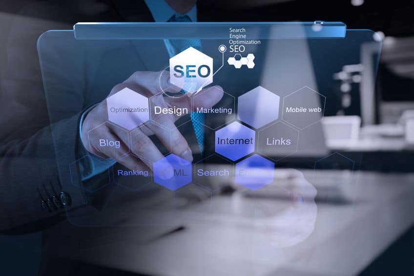 businessman hand showing search engine optimization SEO SEO Company in Chicago